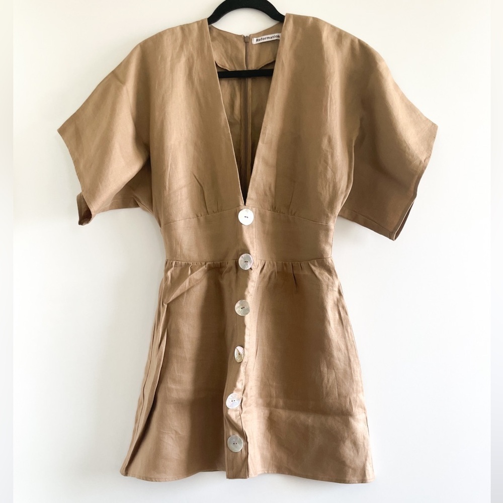 Reformation Short Sleeve Linen Dress
